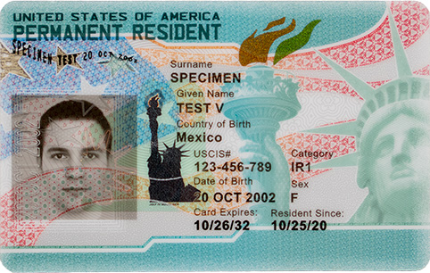 Green Card (Permanent Resident Card) namunasi